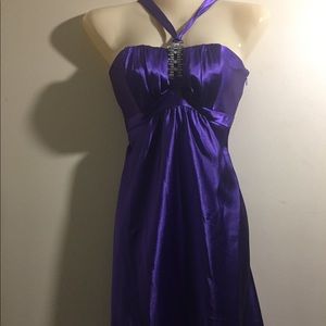 Purple lace up prom dress